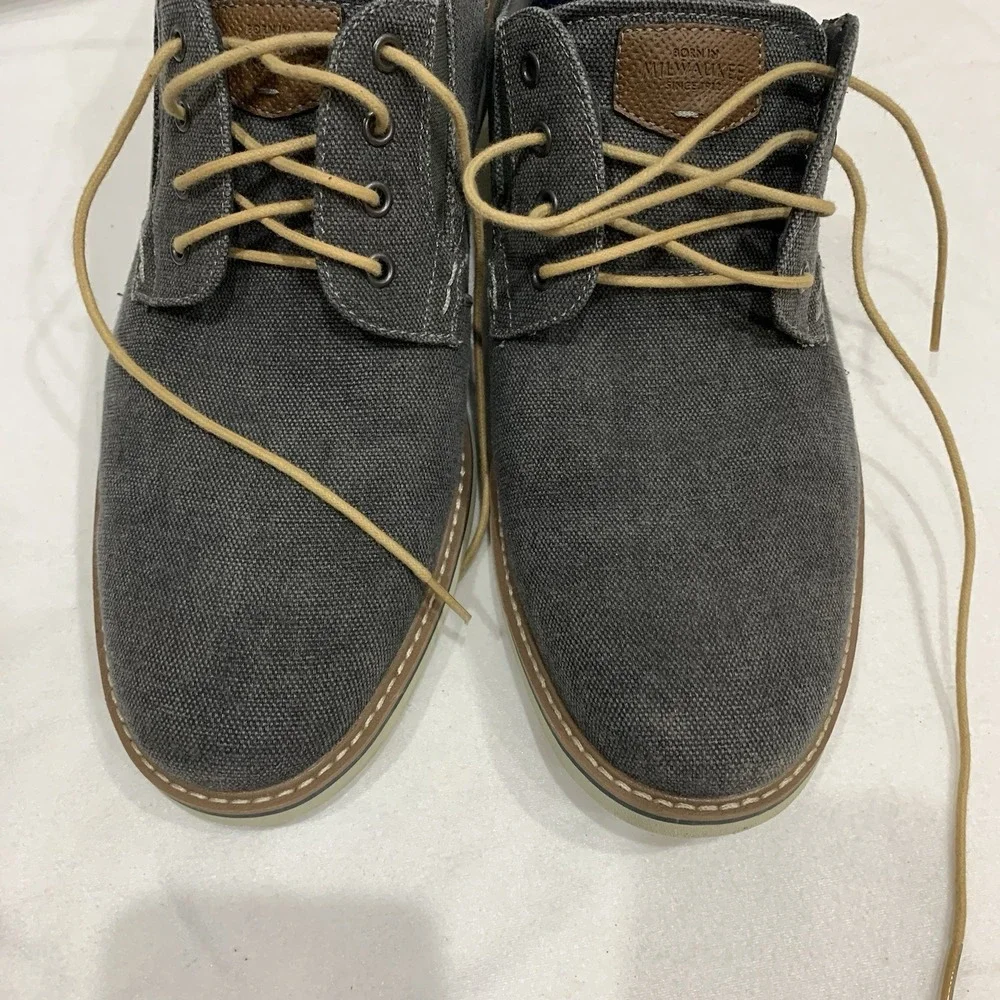 Nunn Bush Canvas Plain Toe Oxford Dress Shoes Mens 12 M Gray Brown Lace Up